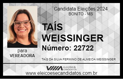 Candidato TAÍS WEISSINGER 2024 - BONITO - Eleições