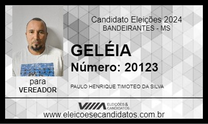 Candidato GELÉIA 2024 - BANDEIRANTES - Eleições