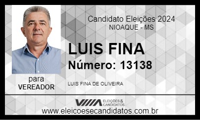 Candidato LUIS FINA 2024 - NIOAQUE - Eleições