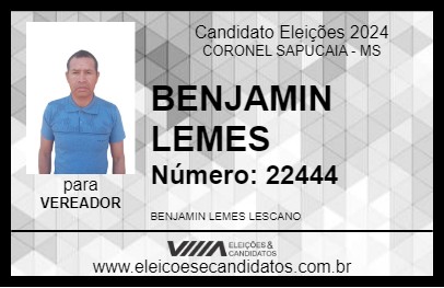 Candidato BENJAMIN LEMES 2024 - CORONEL SAPUCAIA - Eleições