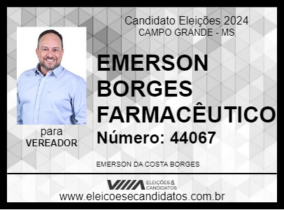 Candidato EMERSON BORGES FARMACÊUTICO 2024 - CAMPO GRANDE - Eleições