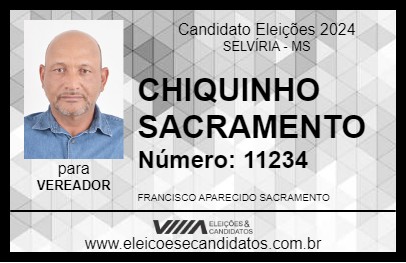 Candidato CHIQUINHO SACRAMENTO 2024 - SELVÍRIA - Eleições