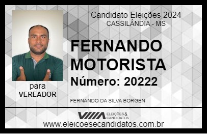 Candidato FERNANDO MOTORISTA 2024 - CASSILÂNDIA - Eleições