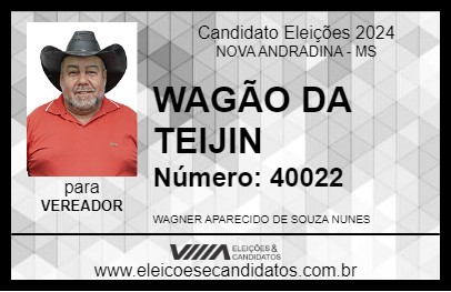 Candidato WAGÃO DA TEIJIN 2024 - NOVA ANDRADINA - Eleições