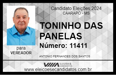 Candidato TONINHO DAS PANELAS 2024 - CAARAPÓ - Eleições