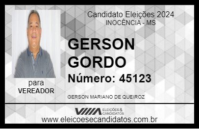 Candidato GERSON GORDO 2024 - INOCÊNCIA - Eleições