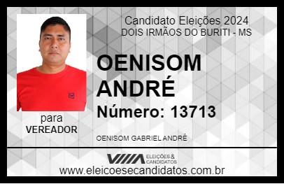 Candidato OENISOM ANDRÉ 2024 - DOIS IRMÃOS DO BURITI - Eleições