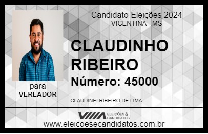 Candidato CLAUDINHO RIBEIRO 2024 - VICENTINA - Eleições