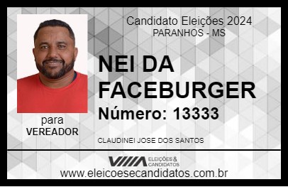 Candidato NEI DA FACEBURGER 2024 - PARANHOS - Eleições