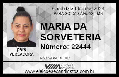 Candidato MARIA DA SORVETERIA 2024 - PARAÍSO DAS ÁGUAS - Eleições