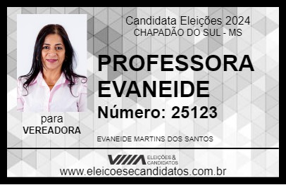 Candidato PROFESSORA EVANEIDE 2024 - CHAPADÃO DO SUL - Eleições