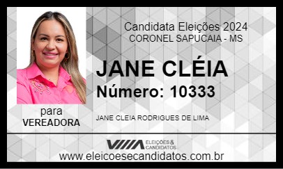 Candidato JANE CLÉIA 2024 - CORONEL SAPUCAIA - Eleições