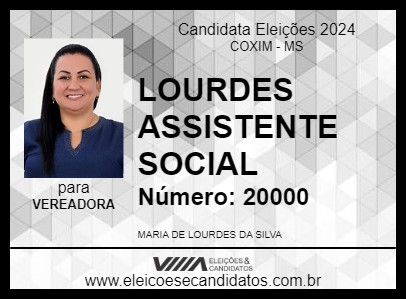 Candidato LOURDES ASSISTENTE SOCIAL 2024 - COXIM - Eleições