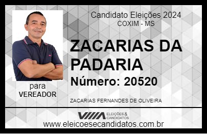 Candidato ZACARIAS DA PADARIA 2024 - COXIM - Eleições