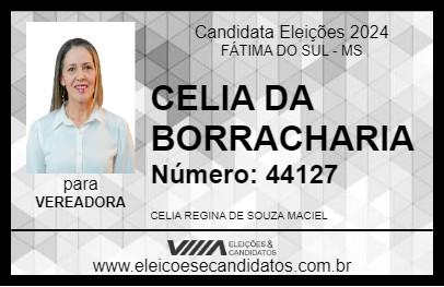 Candidato CELIA DA BORRACHARIA 2024 - FÁTIMA DO SUL - Eleições