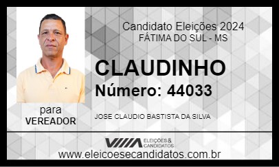 Candidato CLAUDINHO 2024 - FÁTIMA DO SUL - Eleições