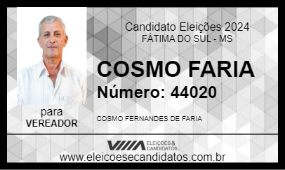 Candidato COSMO FARIA 2024 - FÁTIMA DO SUL - Eleições