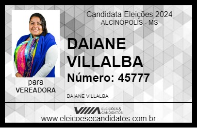 Candidato DAIANE VILLALBA 2024 - ALCINÓPOLIS - Eleições