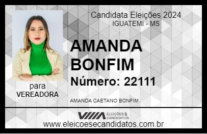 Candidato AMANDA BONFIM 2024 - IGUATEMI - Eleições