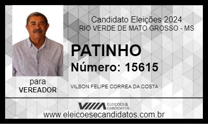 Candidato PATINHO 2024 - RIO VERDE DE MATO GROSSO - Eleições