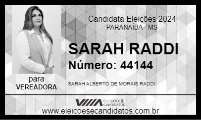 Candidato SARAH RADDI 2024 - PARANAÍBA - Eleições