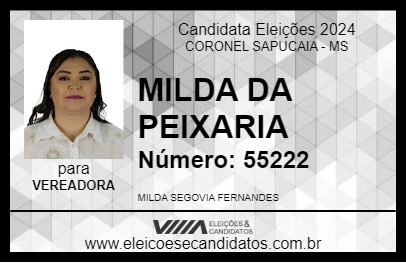 Candidato MILDA DA PEIXARIA 2024 - CORONEL SAPUCAIA - Eleições