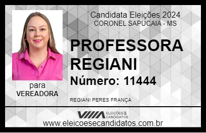 Candidato PROFESSORA REGIANI 2024 - CORONEL SAPUCAIA - Eleições