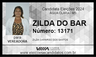 Candidato ZILDA DO BAR 2024 - ÁGUA CLARA - Eleições