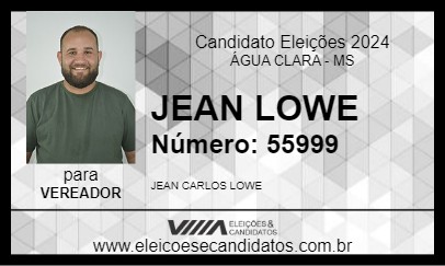 Candidato JEAN LOWE 2024 - ÁGUA CLARA - Eleições