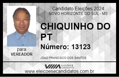 Candidato CHIQUINHO DO PT 2024 - NOVO HORIZONTE DO SUL - Eleições