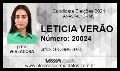 Candidato LETICIA VERÃO 2024 - ANASTÁCIO - Eleições