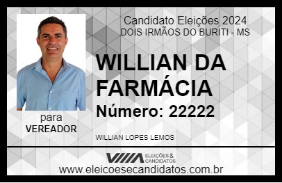 Candidato WILLIAN DA FARMÁCIA 2024 - DOIS IRMÃOS DO BURITI - Eleições