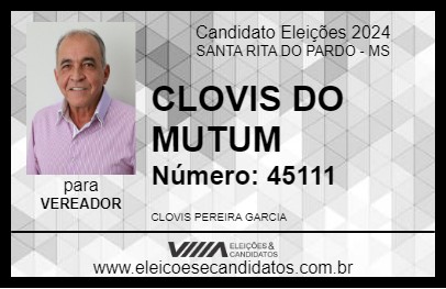 Candidato CLOVIS DO MUTUM 2024 - SANTA RITA DO PARDO - Eleições