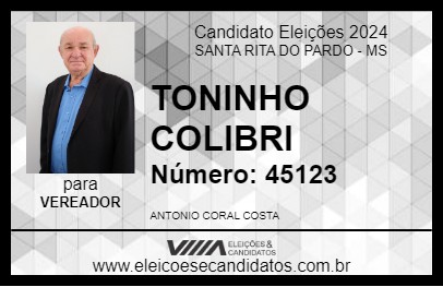 Candidato TONINHO COLIBRI 2024 - SANTA RITA DO PARDO - Eleições