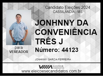 Candidato JONHNNY DA CONVENIÊNCIA TRÊS J 2024 - CASSILÂNDIA - Eleições