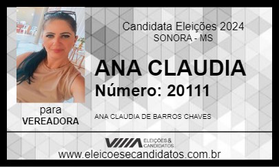 Candidato ANA CLAUDIA 2024 - SONORA - Eleições