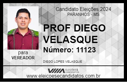 Candidato PROF DIEGO VELASQUE 2024 - PARANHOS - Eleições