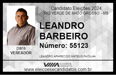 Candidato LEANDRO BARBEIRO 2024 - RIO VERDE DE MATO GROSSO - Eleições