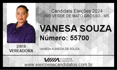 Candidato VANESA SOUZA 2024 - RIO VERDE DE MATO GROSSO - Eleições