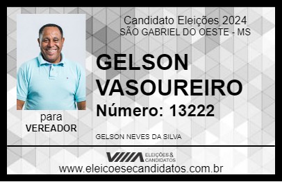 Candidato GELSON VASOUREIRO 2024 - SÃO GABRIEL DO OESTE - Eleições