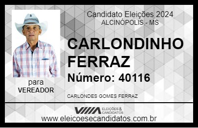 Candidato CARLONDINHO FERRAZ 2024 - ALCINÓPOLIS - Eleições