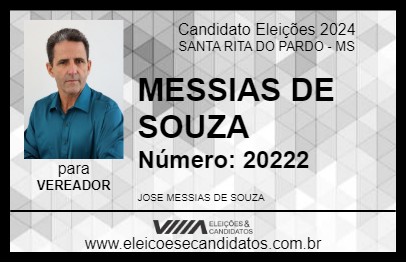 Candidato MESSIAS DE SOUZA 2024 - SANTA RITA DO PARDO - Eleições