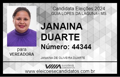 Candidato JANAINA DUARTE 2024 - GUIA LOPES DA LAGUNA - Eleições