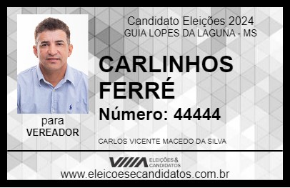 Candidato CARLINHOS FERRÉ 2024 - GUIA LOPES DA LAGUNA - Eleições