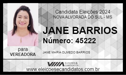 Candidato JANE BARRIOS 2024 - NOVA ALVORADA DO SUL - Eleições