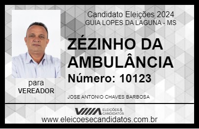 Candidato ZÉZINHO DA AMBULÂNCIA 2024 - GUIA LOPES DA LAGUNA - Eleições