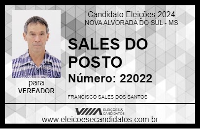 Candidato SALES DO POSTO 2024 - NOVA ALVORADA DO SUL - Eleições