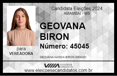 Candidato GEOVANA BIRON 2024 - AMAMBAI - Eleições