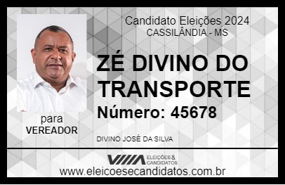 Candidato ZÉ DIVINO DO TRANSPORTE 2024 - CASSILÂNDIA - Eleições