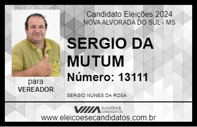 Candidato SERGIO DA MUTUM 2024 - NOVA ALVORADA DO SUL - Eleições